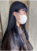 ストレート　ロング　ブルージュ　ブルーブラック　フルバング