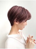大人ショートヘア 前髪なし かっこいい ハンサム丸顔面長 K0717