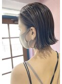 ［お客様ヘア］切りっぱなしボブ×濡れ髪風スタイリング