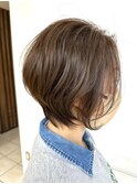 大人可愛い20代30代40代ひし形丸みショートボブ/シースルー/小顔