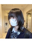 ミディアムヘア黒髪ウルフカット20代30代40代
