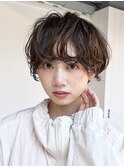 ショートパーマ_グレーベージュレイヤーロング前髪パーマ_29547