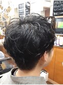 ツーブロックマッシュパーマスタイル（アッシュブラック）床屋