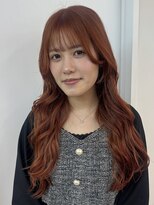 ユニバイリサ 天神大名店(uni by risa) オレンジブラウン 顔まわりレイヤー ヨシンモリ ロングヘア