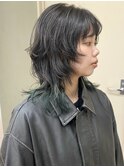 ウルフカット名古屋ロングウルフレイヤーカットオリーブカラーre