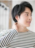 アッシュブラック社会人斜めバングメンズカットY南越谷