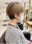 丸みショート/マロンベージュ/毛流れショート/くすみベージュ