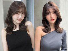 ★ミディアムレングスに韓国風のワンカールスタイルを取り入れ、くびれたシルエットのワンホンヘアスタイル