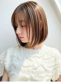 小顔効果下◎切りっぱなしボブ×ブリーチなし艶感カラー