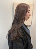 ロングレイヤー ブリーチなしブラウンベージュ 顔周りレイヤー