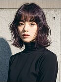 ハイライトクラゲヘアミニボブ成人式パーマミディアム裾カラー