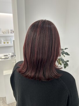 グラムヘアー(GLAM HAIR) くびれミディアム×ハイライトレッドカラー