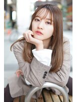 エマ(emma) エモい韓国風セミロング　切りっぱなし　ミルクティーカラー