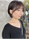 黒髪ショートボブ/くせ毛カット/シースルーバング/30代