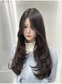 小顔ロングレイヤーカット顔周り秋グレージュカラー透明感カラー