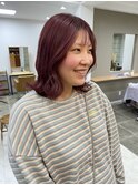 ワンブリーチ/ローズピンク/切りっぱなし/前髪カット