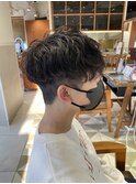 ニュアンスパーマダークアッシュベリーショート韓国マッシュ