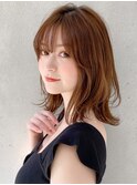 前髪 アンブレラカラー こなれミディ イメチェン ウェーブパーマ