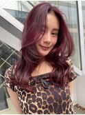 暖色カラーボルドーカラーワインレッド赤髪レイヤーカット