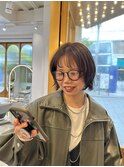 ツヤ感ブラウンのフェイスレイヤーボブ