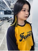 【インナーカラー】BLACK＋YELLOWのコントラストカラー
