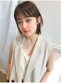 オリーブベージュ/カーキベージュ/前髪ぱっつん/ワイドバング
