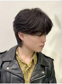 韓国風センターパートシースルーバングメンズ透明感カラー