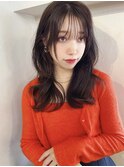 大人ガーリー/サイドバング/ロブ/韓国ヘアー/マロンブラウン