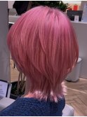 似合わせウルフレイヤーハイトーンピンク髪質改善