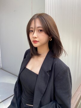 ノク 渋谷(nok) 丸みミディ_くびれヘアアプリコットオレンジ