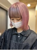 グレーピンクに前髪ローライト♪