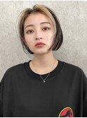 インナーカラーボブミルクティーベージュフェイスフレーミング
