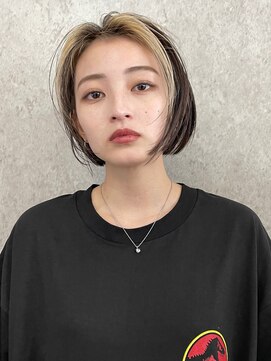 サンク 原宿 表参道(cinq) インナーカラーボブミルクティーベージュフェイスフレーミング