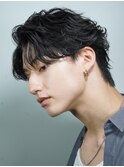 フェザーパーマ韓国ヘアセンターパート毛流れメンズカット30代