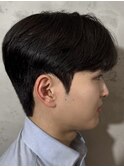 韓国シースルーマッシュカルマパーマダウンパーマ黒髪マッシュ