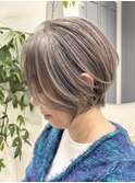 くびれショートボブ40代50代グレイカラー白髪染め白髪ぼかし