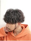 メンズツーブロックマッシュ束感ショート波巻きスパイラルパーマ