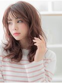 ミルクティーピンク韓国風小顔レイヤーロングh3上尾20代30代40代