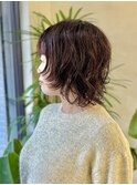 ミディアムマッシュウルフニュアンスパーマ20代30代40代