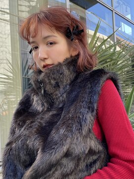 ノラギンザユー(NORA GINZA/U) ダブルカラー暖色カラーオレンジブラウンボブ