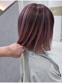 ピンクカラー_バレイヤージュ_ケアブリーチ_切りっぱなし