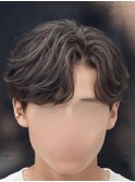 韓国へアカルマパーマワックスなしセンターパート黒髪ウルフ