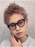 ミルクティーベージュダブルカラー韓国風メンズセンターパート