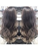 ショコラグレージュ毛先ブリーチハイライトグラデーション