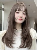 ロングレイヤーマロンベージュイメチェンヘアスタイル