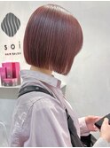 ピンクブラウン×ミニボブ×ボブ×ブリーチカラー