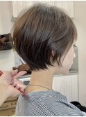 40代50代60代/小顔/丸みショート/オリーブグレージュ/白髪ぼかし