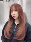 韓国ピンクカラー×甘めレイヤーカット