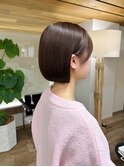 丸みボブシースルーバングナチュラルブラウンベージュ