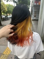 鬼滅カラー!イエロー×オレンジをインナーカラー&エンドカラー☆